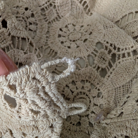 Boho Coastal Tan Beige Crochet Lace Medallion Sleeveless Tank Top Blouse XS - Picture 10 of 11
